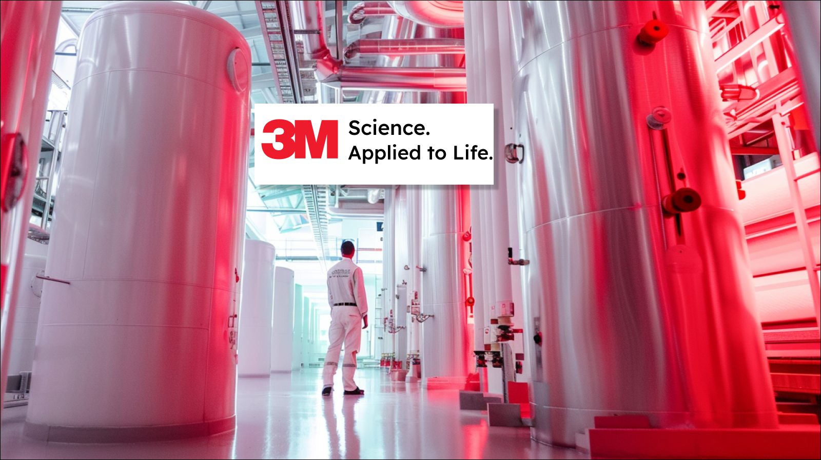 Ein Mitarbeiter in einem weißen Kittel in einem Labor, mit dem Slogan Science. Applied to Life. von 3M