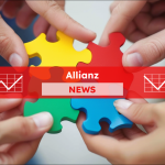 Verschiedene Hände kommen zusammen, um bunte Puzzleteile zu einem Ganzen zu verbinden, mit einem Allianz NEWS Banner