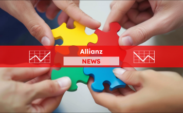 Verschiedene Hände kommen zusammen, um bunte Puzzleteile zu einem Ganzen zu verbinden, mit einem Allianz NEWS Banner