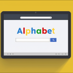 ein Webbrowser-Fenster, das das Wort Alphabet im Google-Farbschema anzeigt, mit einer Suchleiste
