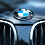 das glänzende Emblem eines BMW-Fahrzeugs in Nahaufnahme 