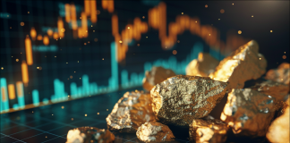 Gold, Aktienchart im Hintergrund
