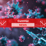 zwei Spritzen, die das Virus injizieren, mit einem CureVac NEWS Banner