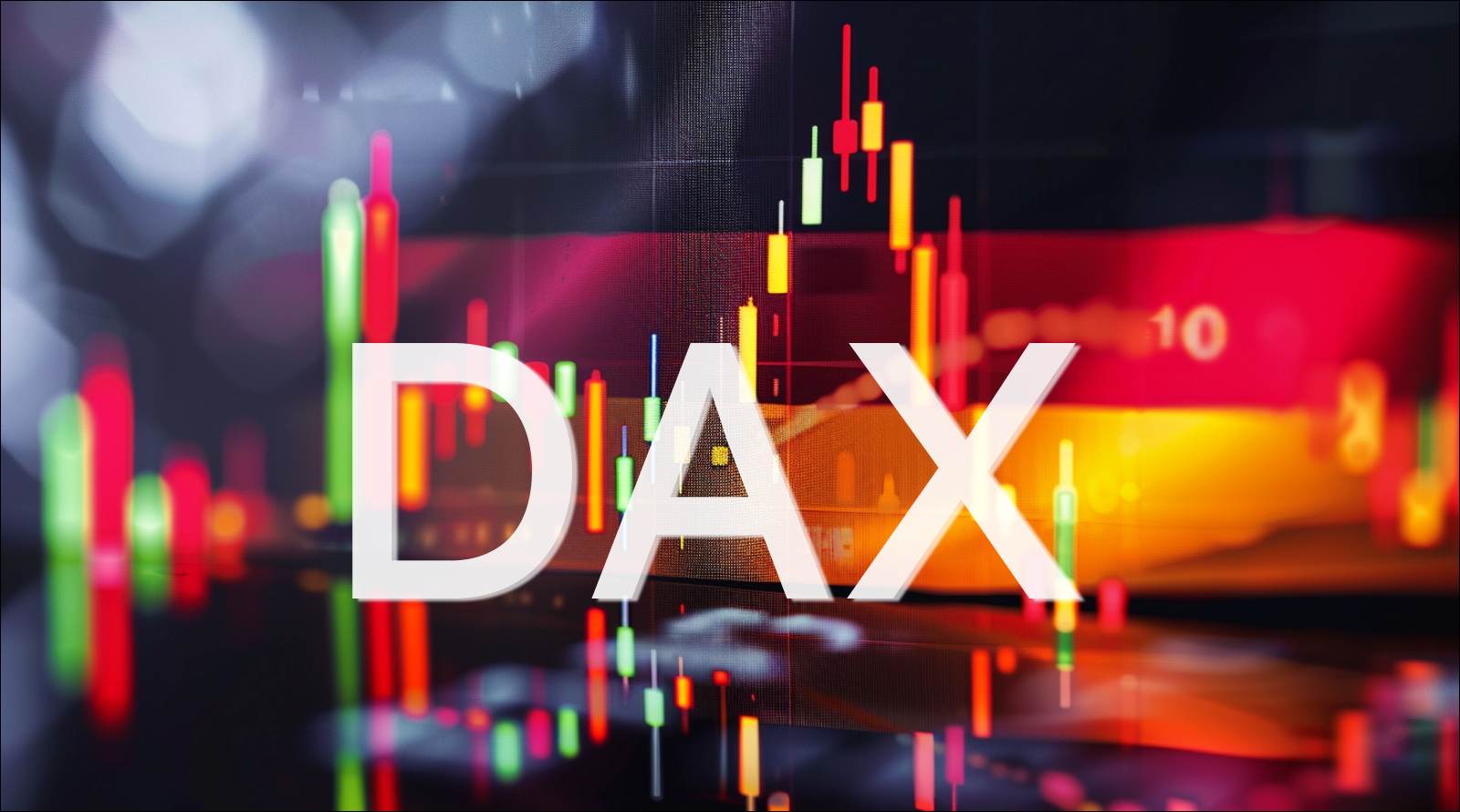 Eine Börsenkursanzeige mit dem Wort "DAX" und dem Deutschen Aktienindex im Hintergrund