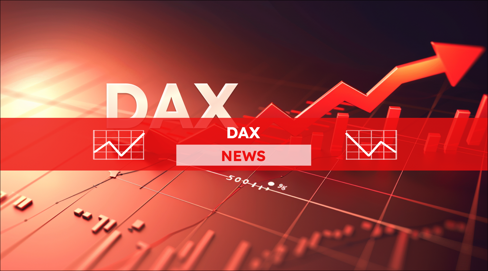 Ein aufsteigender Pfeil und dem weißen Schriftzug DAX, mit einem DAX NEWS Banner
