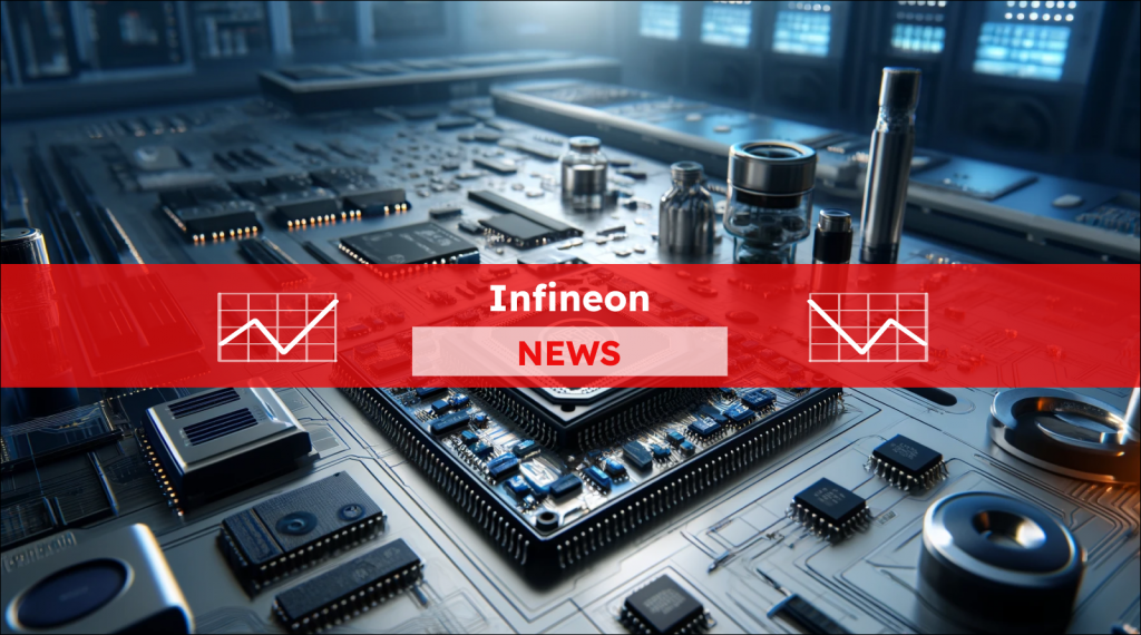 Infineon Technologies, mit einem Fokus auf Halbleiter und Mikroelektronik, umgeben von einer hochtechnologischen Umgebung, mit einem BioNTech NEWS Banner.