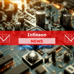 Infineon Technologies, umgeben von einer hochtechnologischen Umgebung, mit einem Infineon NEWS Banner.