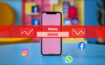 Smartphone mit weißem Bildschirm, Instagram, Facebook, Threads, WhatsApp im Vordergrund,  mit einem Meta NEWS Banner