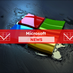Logo in leuchtenden Farben, das auf einer dunklen Oberfläche, mit einem Microsoft NEWS Banner