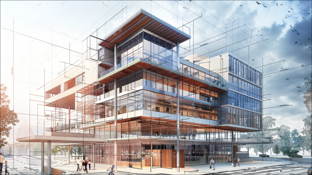 Nemetschek-Aktie: Top-Meldung – doch es gibt Ängste! Eine Architekturzeichnung mit einer 3D-Darstellung eines Gebäudes
