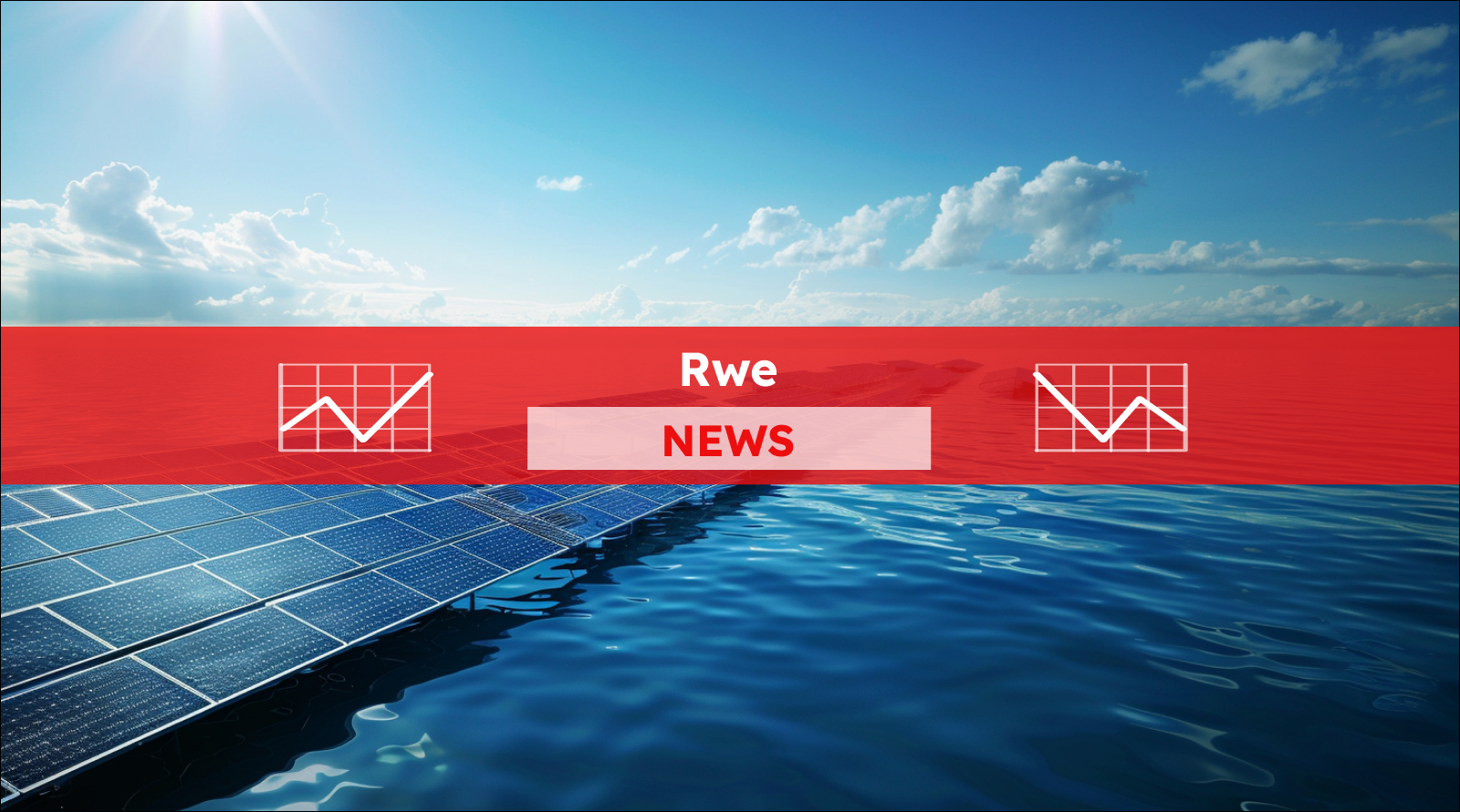 Solaranlagen auf dem Wasser, mit einem Rwe NEWS Banner.
