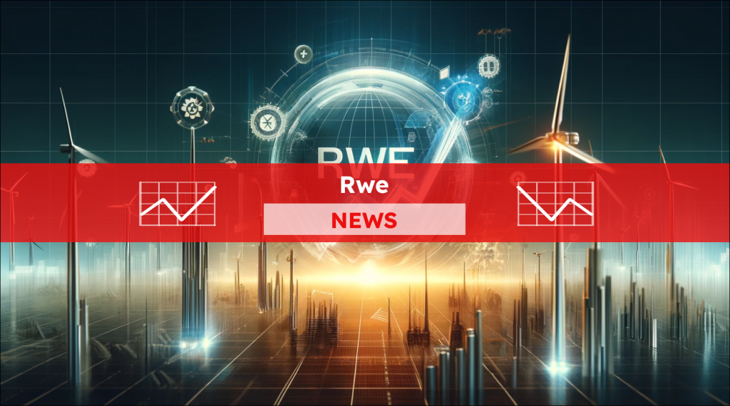 Ein futuristisches Konzept eines Energieunternehmens mit Windkraftanlagen, symbolischen Netzwerkelementen und dem RWE-Logo, mit einem Rwe NEWS Banner.