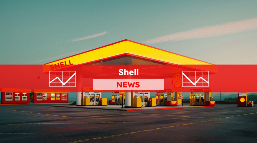 Shell-Aktie: Hoch die Kurse! Eine Tankstelle mit Shell-Logo, mit einem Shell NEWS Banner.
