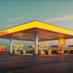 Eine Tankstelle mit Shell-Logo, mit einem Shell NEWS Banner.