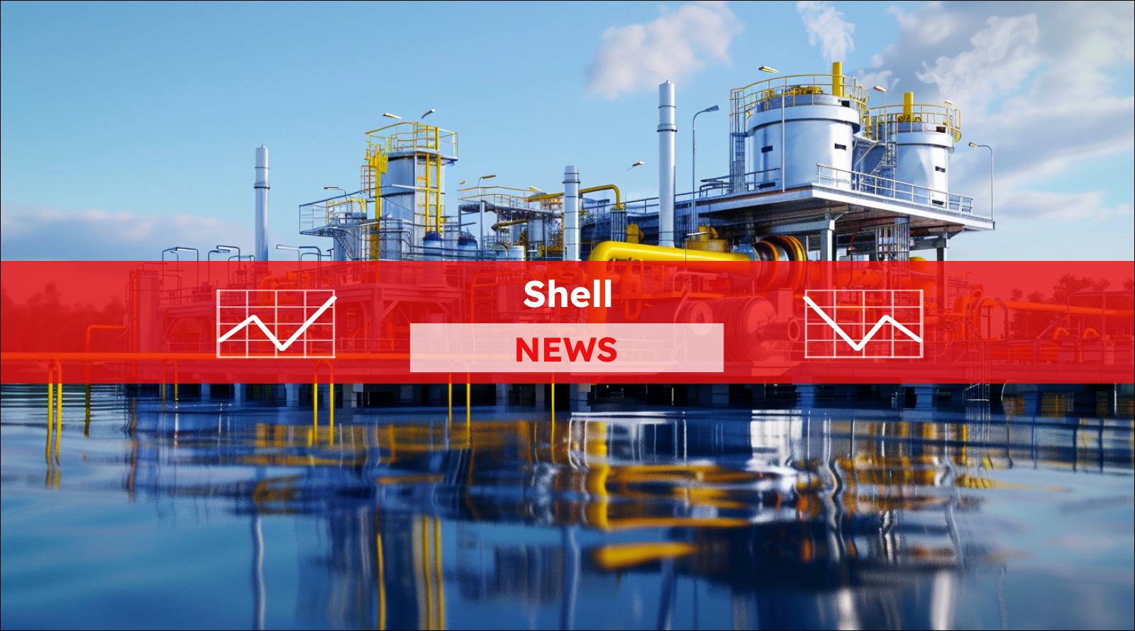 Energiesystem zur Ölförderung auf dem Wasser, mit einem Shell NEWS Banner.