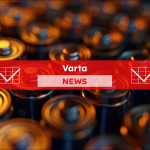 eine Nahaufnahme von zahlreichen Batterien, mit einem Varta NEWS Banner.