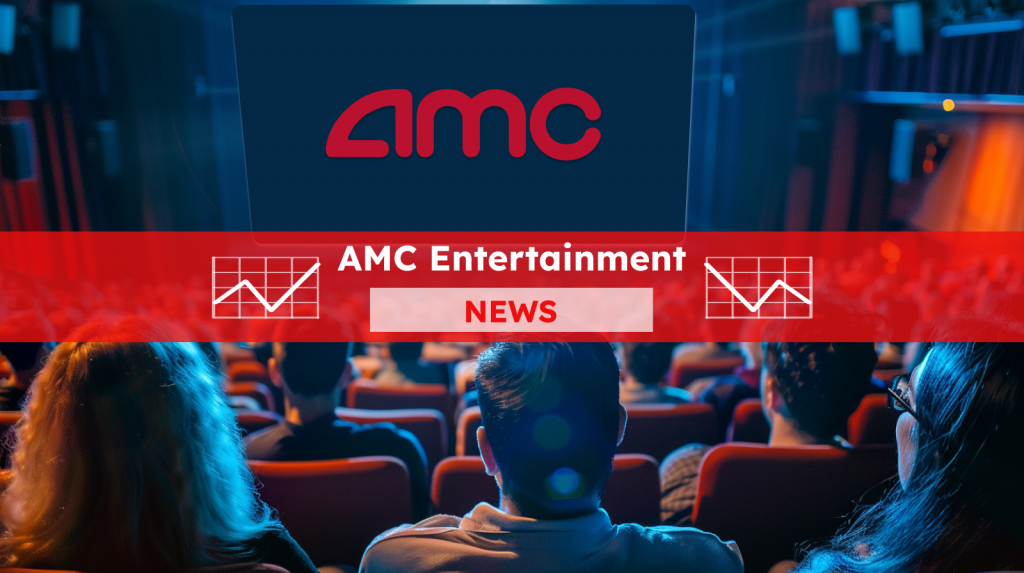 AMC Entertainment-Aktie: Brutal bestraft! ein Publikum, das in einem Kino sitzt und auf eine Leinwand blickt, mit roten Sitzen im Vordergrund, mit einem roten NEWS Banner
