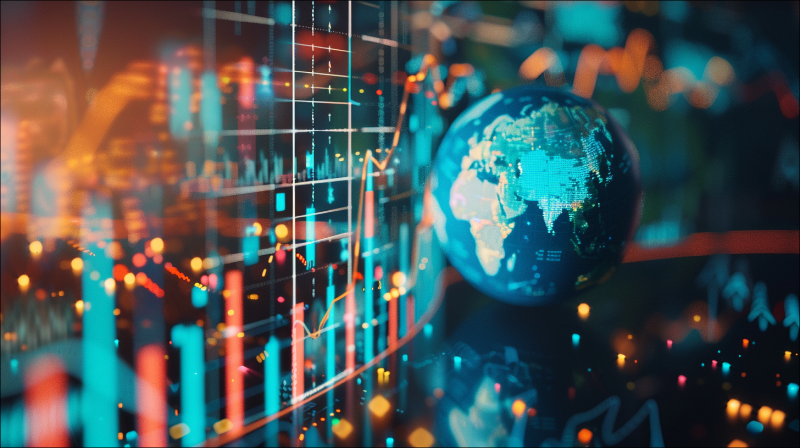 ein Globus mit digitalen Finanzdiagrammen im Hintergrund