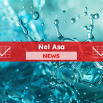 ein dynamischer Wasserspritzer mit der chemischen Formel H2 in der Mitte, mit einem Nel ASA NEWS-Banner drüber