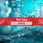 ein dynamischer Wasserspritzer mit der chemischen Formel H2 in der Mitte,  mit einem Nel ASA NEWS-Banner drüber