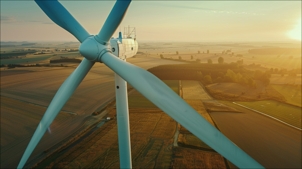 eine Windkraftanlage auf dem  Feld