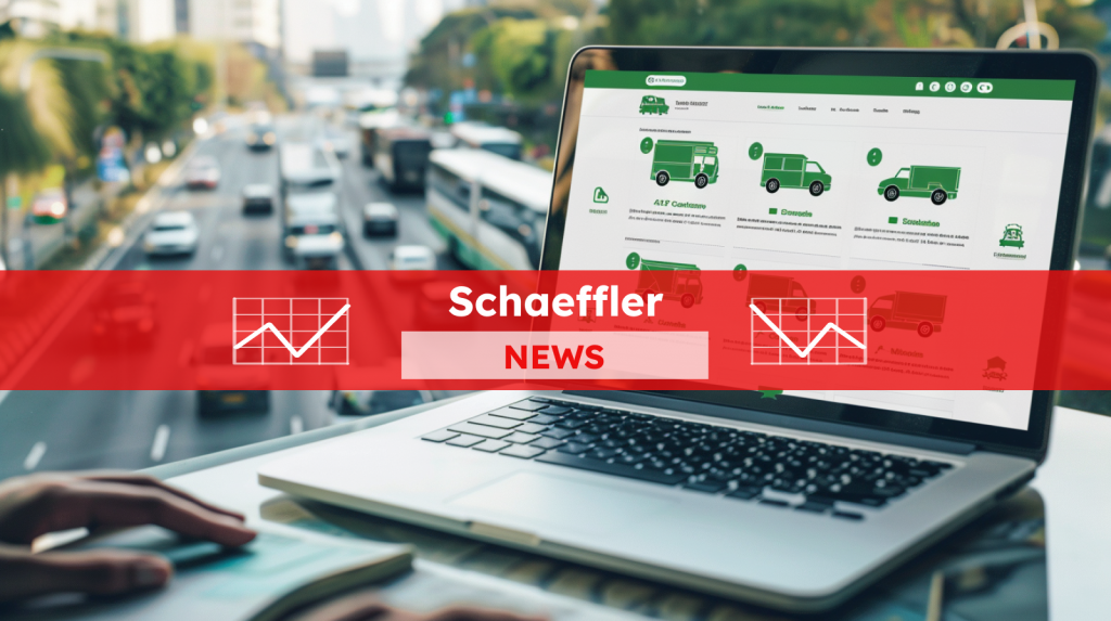 Ein Laptop, auf dessen Bildschirm eine Website mit verschiedenen grünen Fahrzeugen, vor einem Hintergrund mit verschiedenen Fahrzeugen auf einer Straße, mit einem roten NEWS Banner darüber
