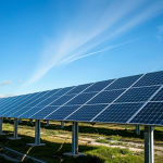 ein weitläufiger Solarpark mit Reihen von Photovoltaikmodulen