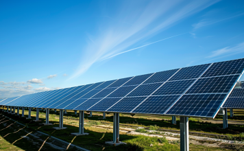 ein weitläufiger Solarpark mit Reihen von Photovoltaikmodulen