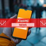 Smartphone mit orangefarbenem Bildschirm in der Hand, Menschen im Hintergrund,  mit einem roten Xiaomi NEWS-Banner