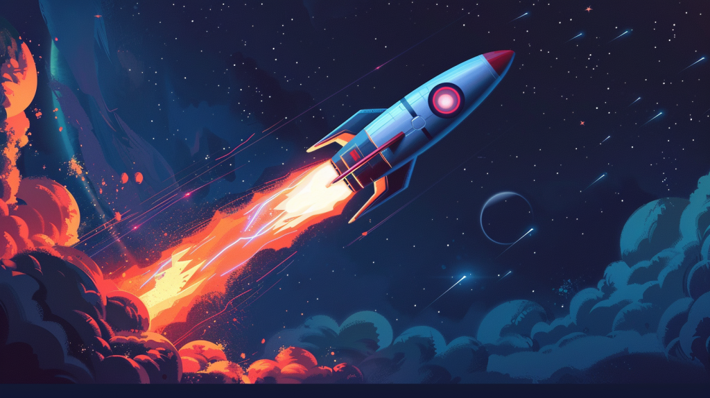  "Eine dynamische Illustration einer Rakete mit dem GameStop-Logo