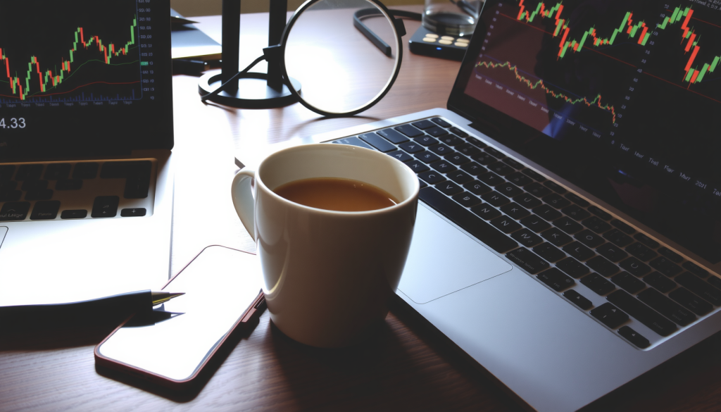 Finanzanalystenschreibtisch mit Laptops