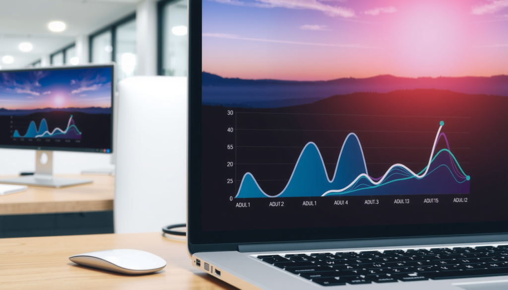 Nvidia-Aktie: Das ist ein Traum! Laptop auf Schreibtisch mit Datenanalyse-Software