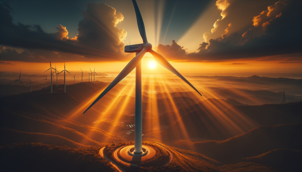 Plug Power-Aktie: 7 % bis 24.000 % Eine NextEra Energy Windturbine gegen den goldenen Sonnenuntergang