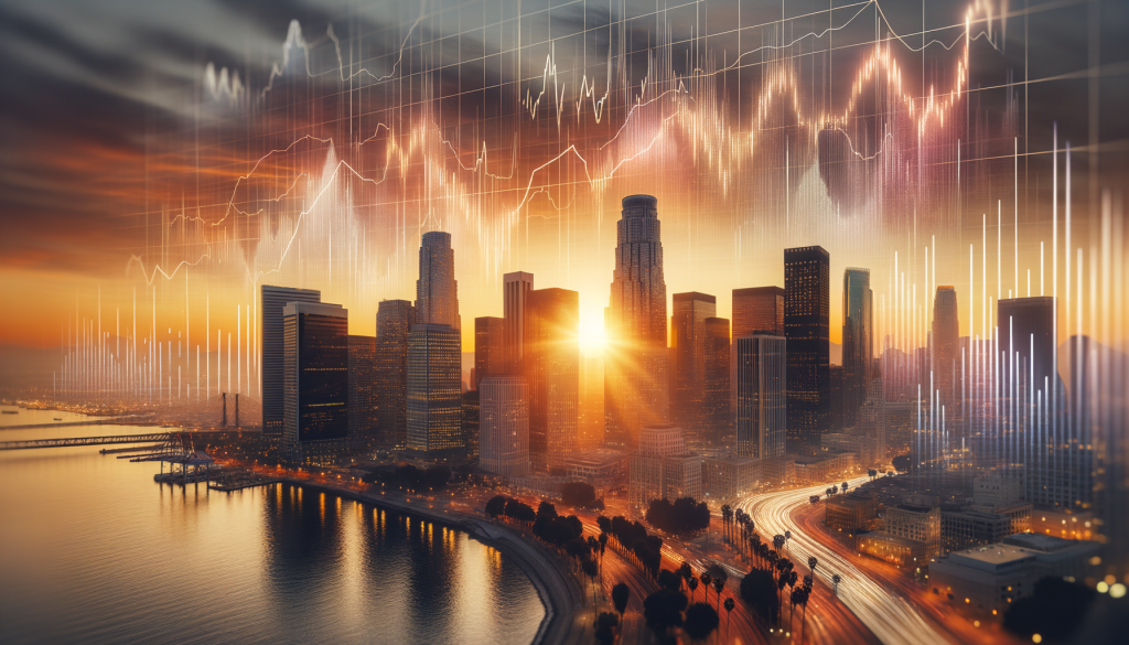Nel Asa-Aktie: Alles wirklich vorbei? Finanzviertel bei Sonnenuntergang mit Aktiengraphen.
