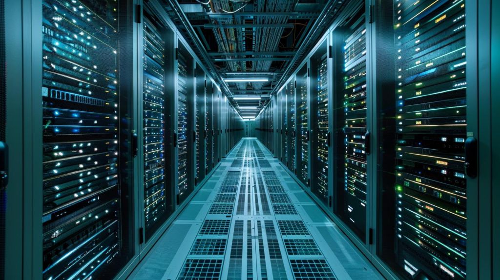 Nvidia-Aktie: Das muss man sehen! Rechenzentrum mit Reihen von Servern