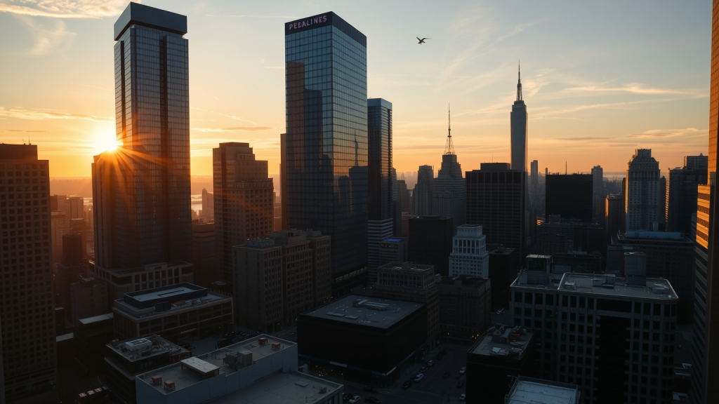 Finanzdistrikt bei Sonnenuntergang