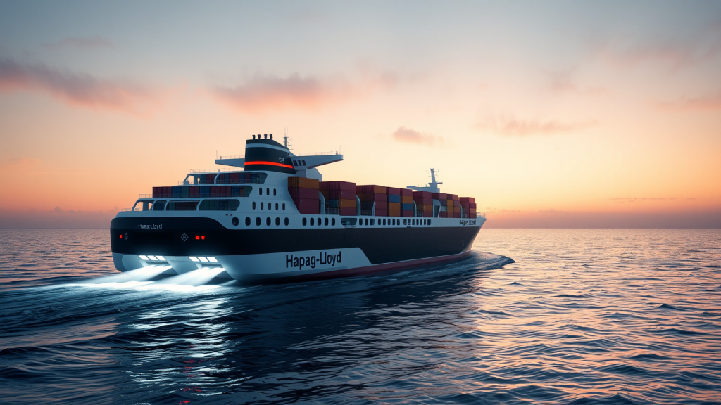 Hapag-Lloyd autonomes Frachtschiff bei Dämmerung
