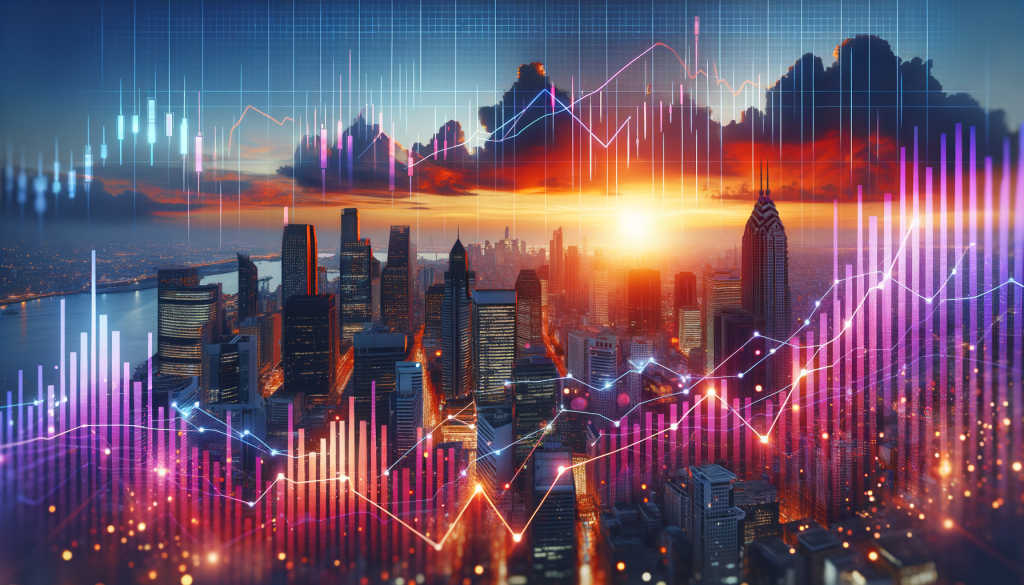 Stadtansicht bei Dämmerung mit digitalen Finanzdaten und Hypoport-Trends