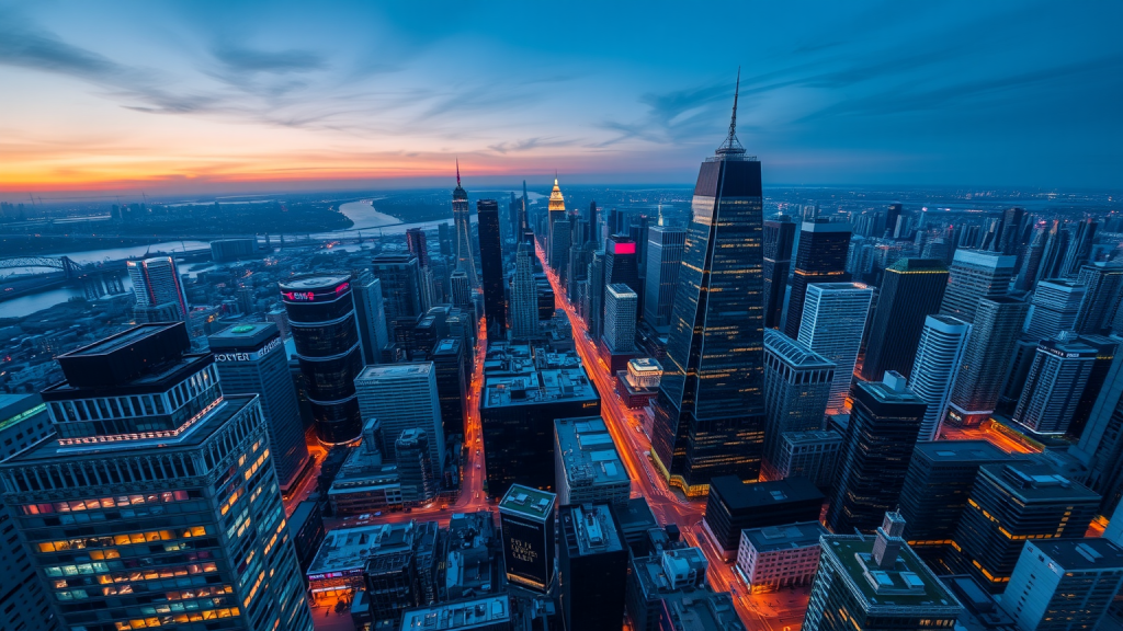 Finanzdistrikt bei Dämmerung