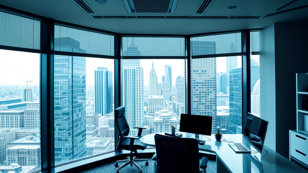 Atos-Aktie: Das spielt alles keine Rolle mehr! Modernes Büro mit Panoramablick auf das Finanzviertel