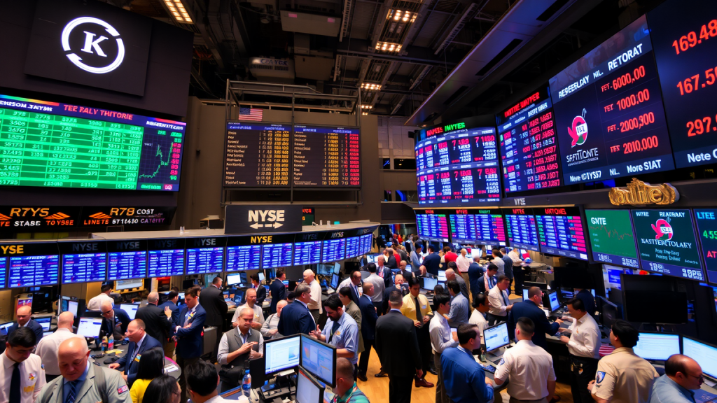 Nel Asa-Aktie: Jahresknaller! Börsenparkett mit Händlern und Anzeigetafeln