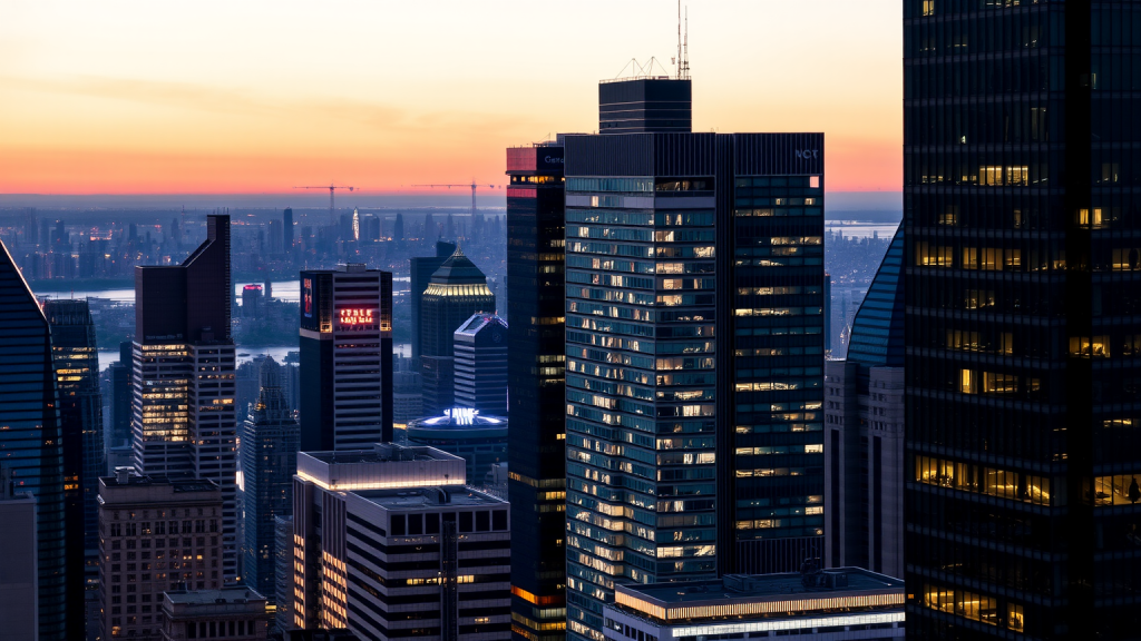 NVIDIA-Aktie: Hammer! Belebte Finanzviertel bei Sonnenuntergang