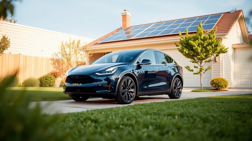 Tesla-Aktie: Wie eine Sensation! Tesla Model Y vor Solardach