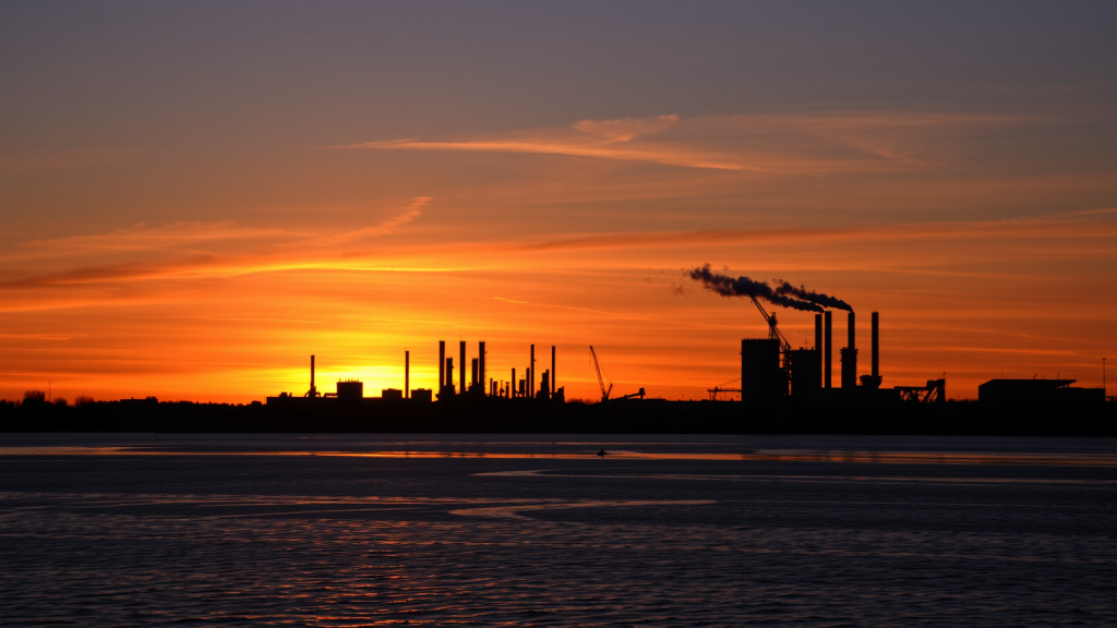 BASF-Anlage bei Sonnenuntergang