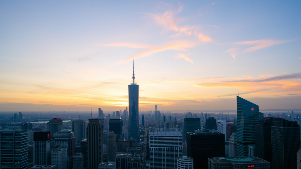 Städtische Finanzdistrikt bei Sonnenuntergang