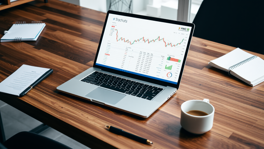 Süss Microtec: Aktie fällt weiter – Das sind die Gründe! Laptop mit Börsenanalysediagrammen auf einem Schreibtisch.