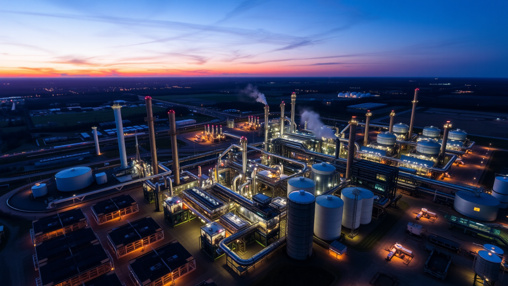 BASF-Raffinerie bei Dämmerung