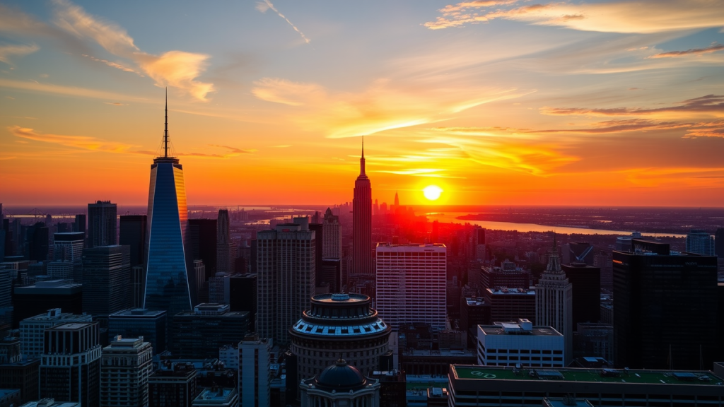 Sonnenuntergang über Finanzdistrikt