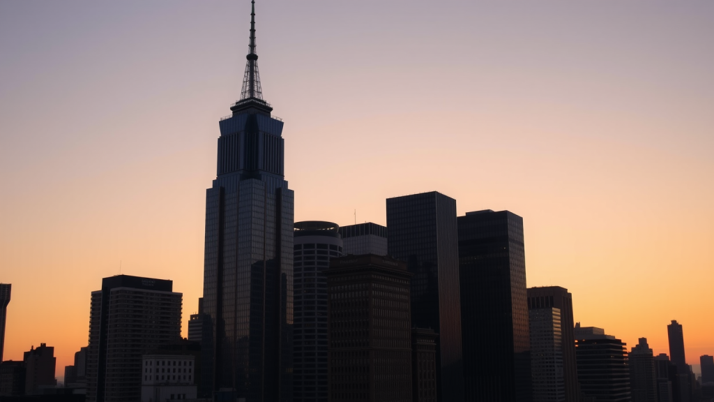 Finanzbezirk bei Sonnenuntergang