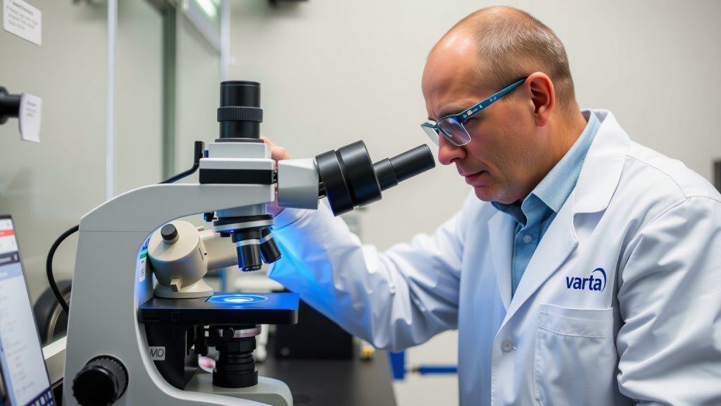 Wissenschaftler im Varta-Labor untersucht Batterie